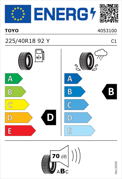 Tyre Label for Toyo Proxes TR1 225/40R18 92Y