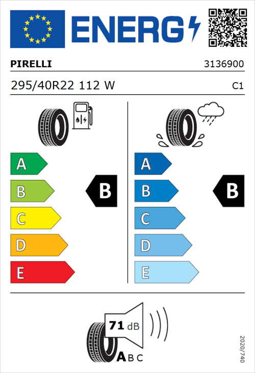 Tyre Label for Pirelli P Zero Asimmetrico 295/40R22 112W