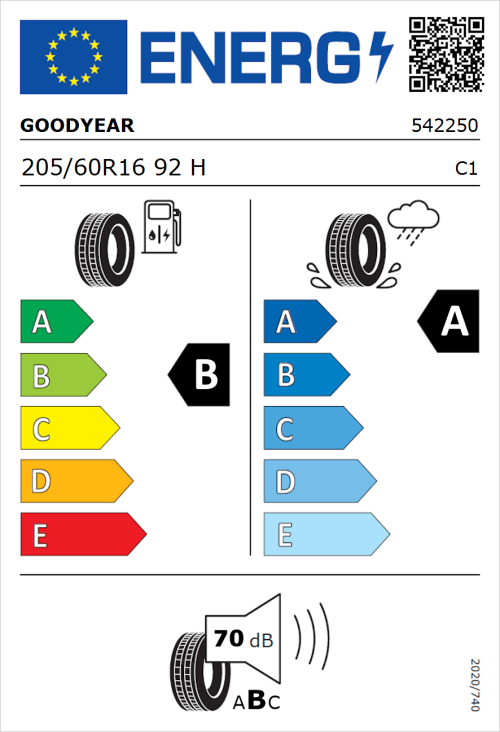 Tyre Label for Goodyear EfficientGrip Performance 2 205/60R16 92H