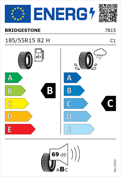 Tyre Label for Bridgestone Ecopia EP150 185/55R15 82H