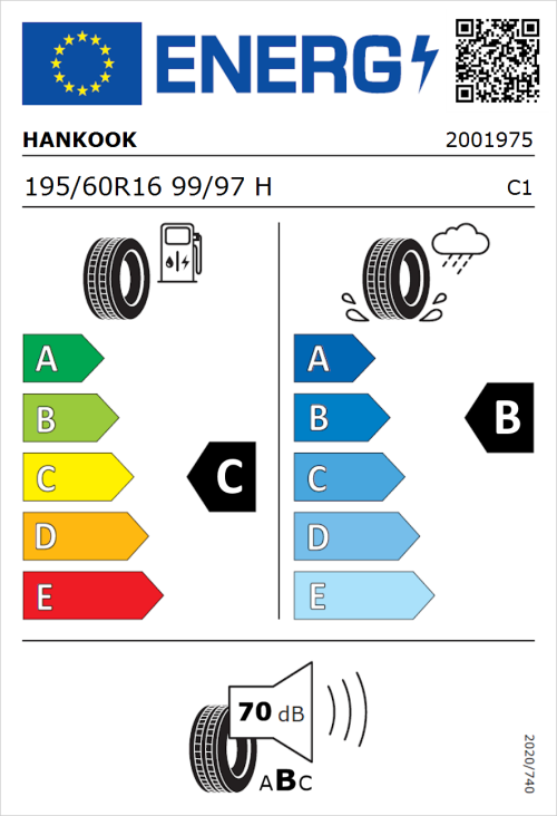 Tyre Label for Hankook Vantra LT RA18 195/60R16 99/97H