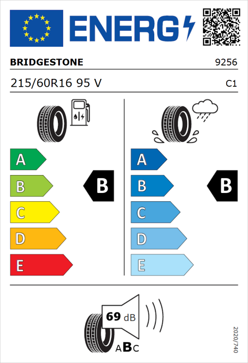 Tyre Label for Bridgestone Turanza T001 215/60R16 95V